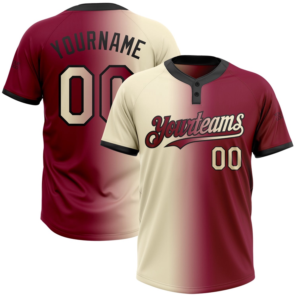 Maroon Cream Black Gradient Fashion Two Button Unisex Softball Jersey, Custom Team Softball Jersey Maroon Cream Black Gradient Fashion Two Button Unisex Softball Jersey, Custom Team Softball Jersey