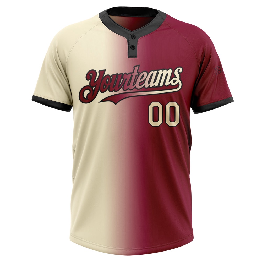 Maroon Cream Black Gradient Fashion Two Button Unisex Softball Jersey, Custom Team Softball Jersey Maroon Cream Black Gradient Fashion Two Button Unisex Softball Jersey, Custom Team Softball Jersey