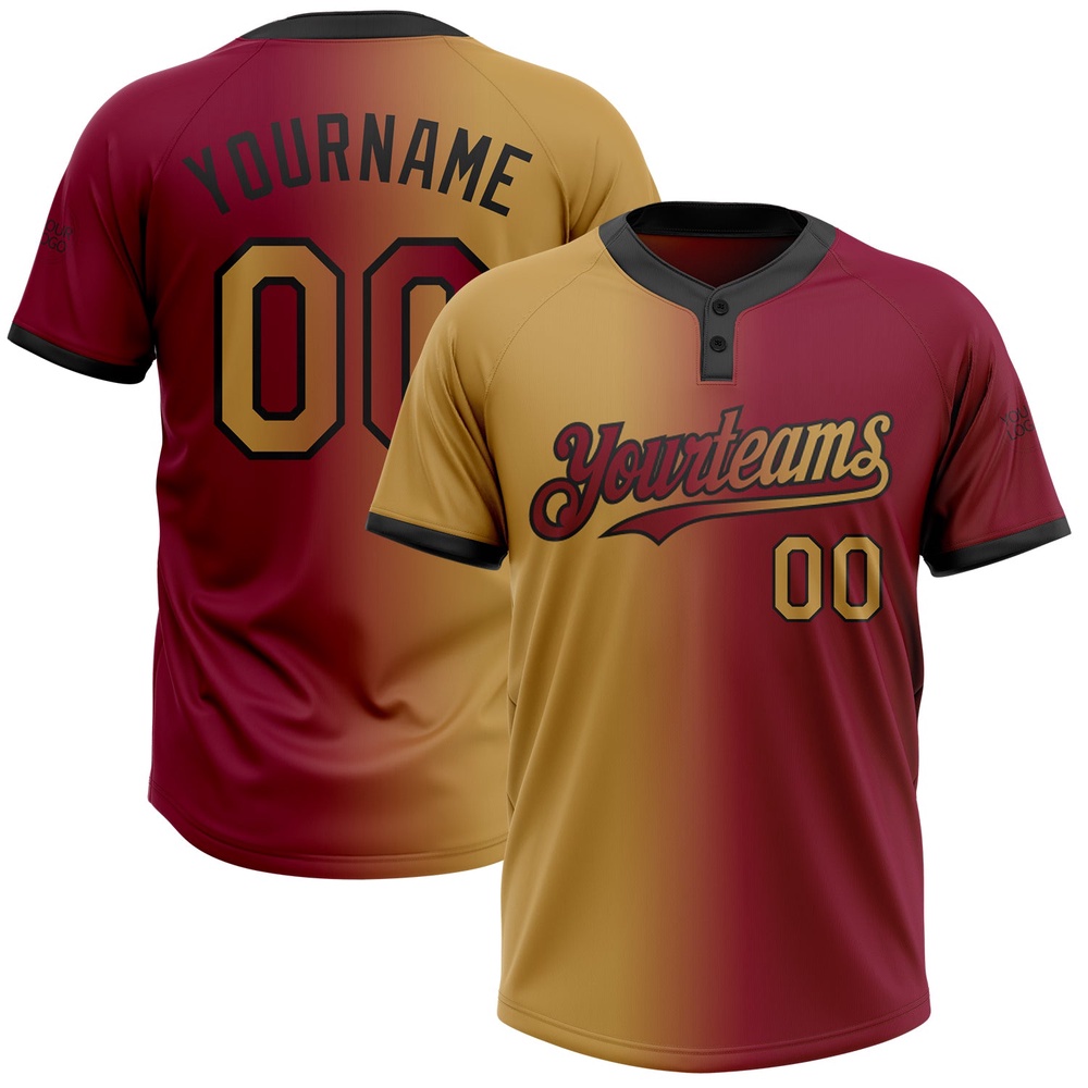 Maroon Old Gold Black Gradient Fashion Two Button Unisex Softball Jersey, Custom Team Softball Jersey Maroon Old Gold Black Gradient Fashion Two Button Unisex Softball Jersey, Custom Team Softball Jersey