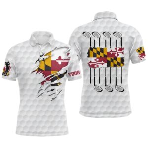 Maryland Flag Golf Pattern White Men’s Polo…