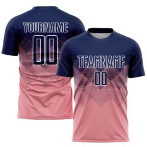 Medium Pink Navy White Sublimation Soccer Uniform…