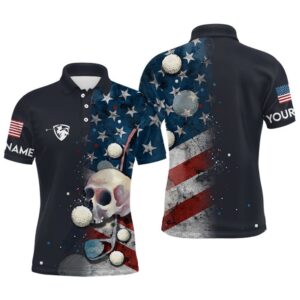 Men American Flag Golf Skull With Golf…