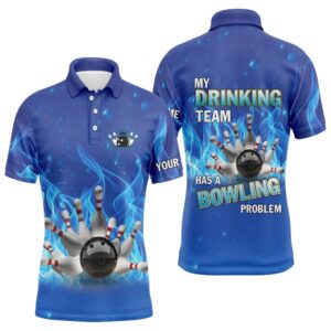 Men Bowling Polo Shirt Blue Flame Bowling…