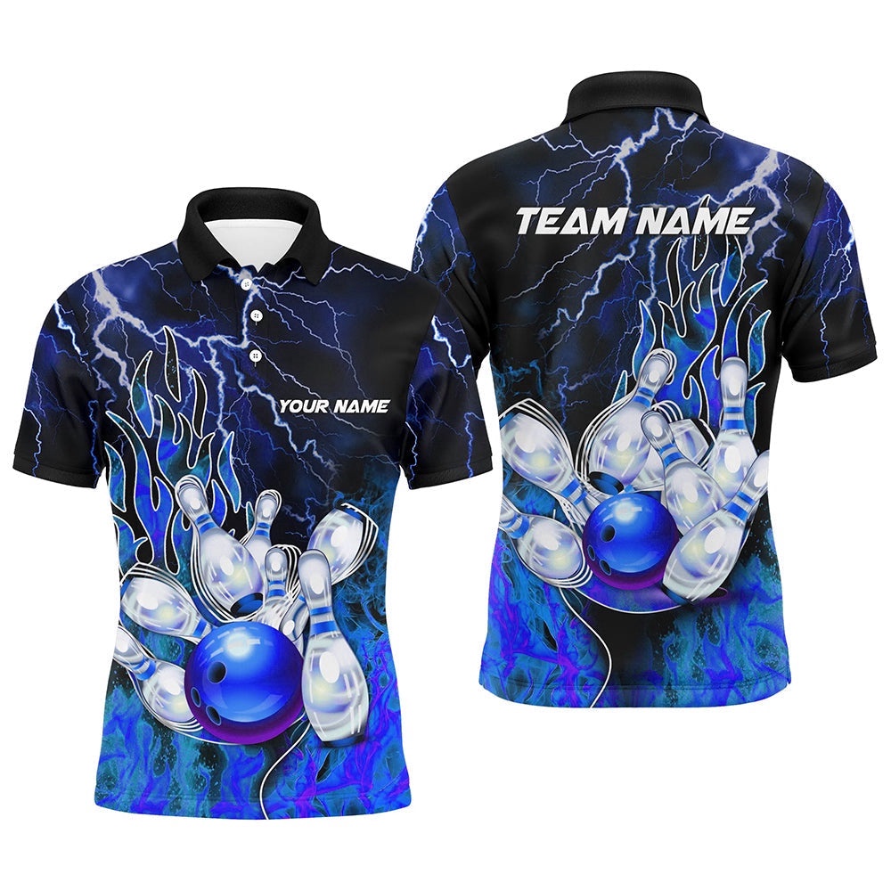 Men Bowling Polo Shirt Custom Blue Lightning Thunder Bowling Team Polo Shirt, Gift For Team Bowlers, Personalized Bowling Team Shirt Men Bowling Polo Shirt Custom Blue Lightning Thunder Bowling Team Polo Shirt, Gift For Team Bowlers, Personalized Bowling Team Shirt