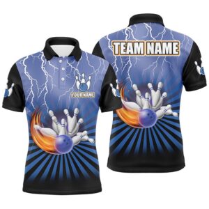 Men Bowling Polo Shirt Custom Lightning Storm…