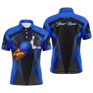 Men Bowling Polo Shirt Flame Bowling Ball…
