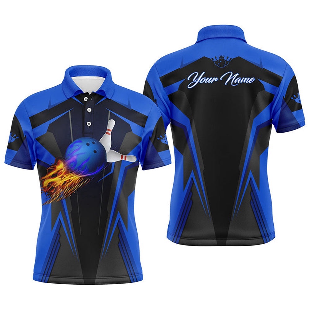 Men Bowling Polo Shirt Flame Bowling Ball And Pins, Bowling Polo For Men Bowlers Blue, Personalized Bowling Team Shirt Men Bowling Polo Shirt Flame Bowling Ball And Pins, Bowling Polo For Men Bowlers Blue, Personalized Bowling Team Shirt