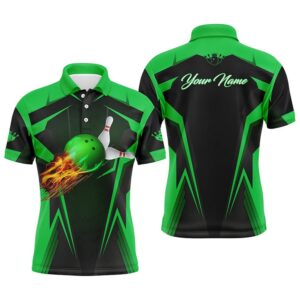 Men Bowling Polo Shirt Flame Bowling Ball…