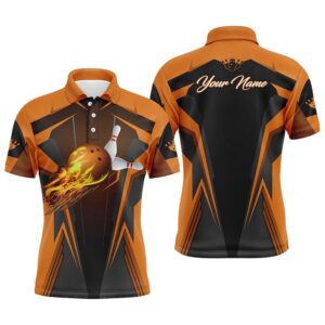 Men Bowling Polo Shirt Flame Bowling Ball…