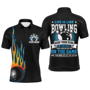 Men Flame Bowling Shirt Name Bowling Polo…