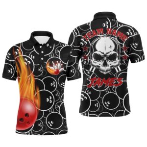 Men Flame Polo Bowling Shirt Cool Skull…
