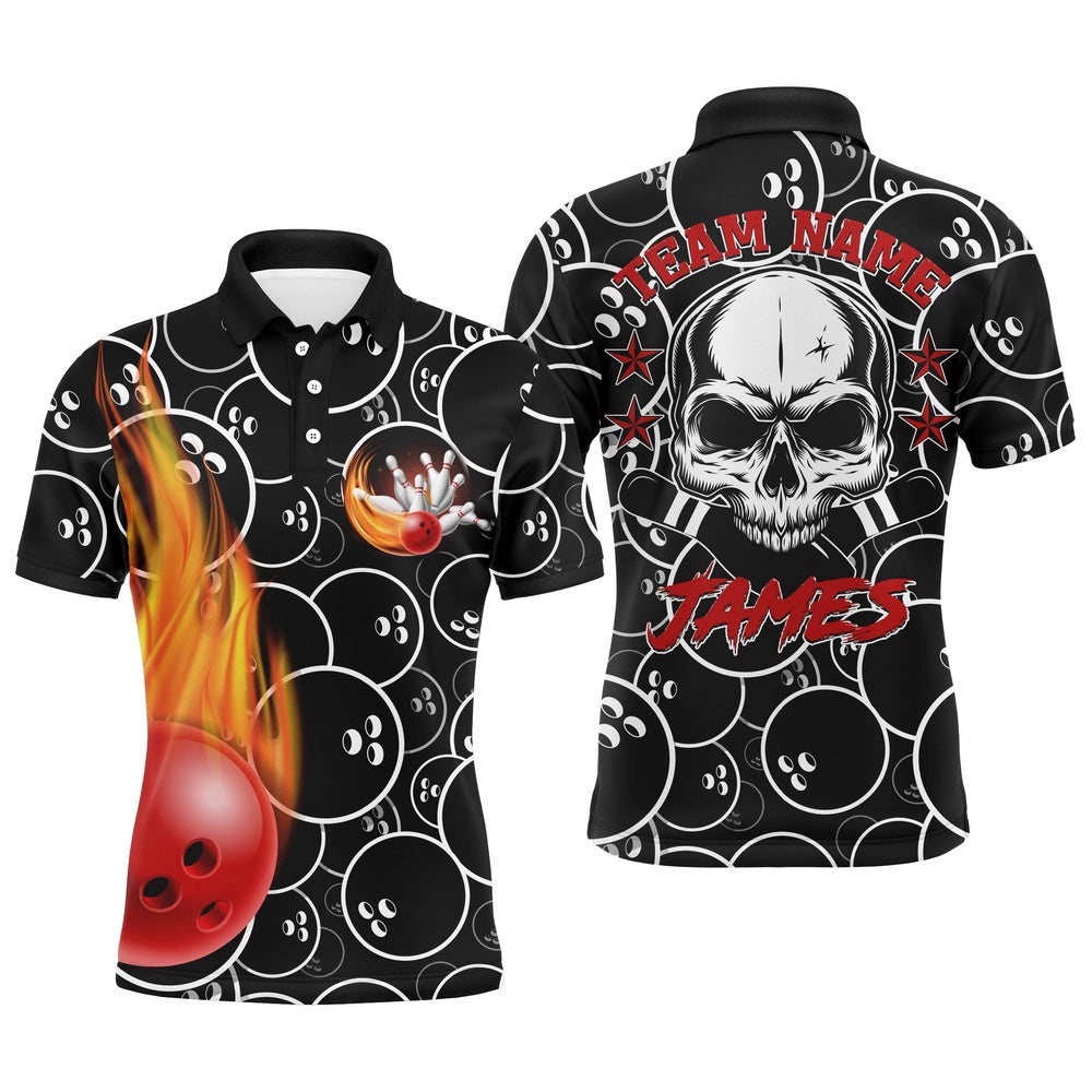 Men Flame Polo Bowling Shirt Cool Skull Pins Black Bowling Short Sleeve Men Bowlers, Personalized Bowling Team Shirt Men Flame Polo Bowling Shirt Cool Skull Pins Black Bowling Short Sleeve Men Bowlers, Personalized Bowling Team Shirt