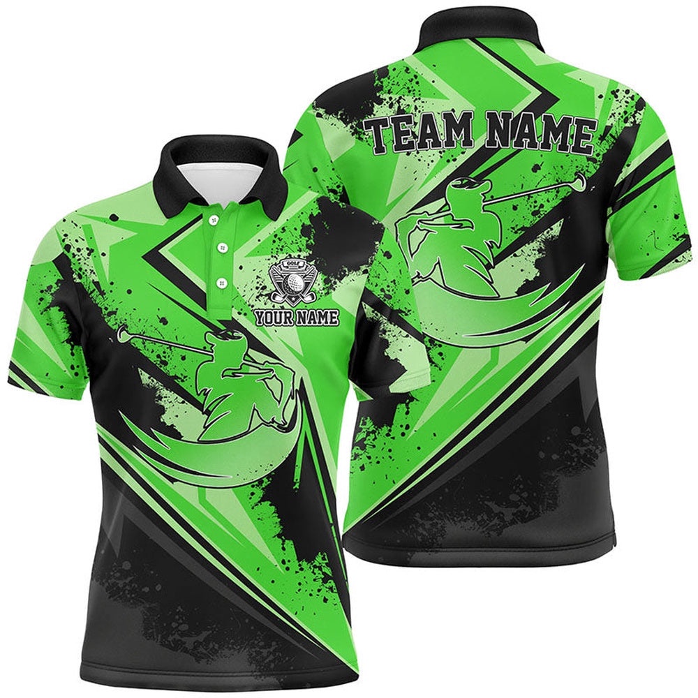 Men Golf Polo Shirt Custom Blue Camo Green Male Golf Attire For Men For Men, Golf Polo Shirt, Golf Shirts