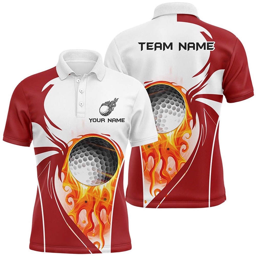 Men Golf Polo Shirt Custom Golf Ball Fire Female Golf Attire For Men, Men’s Golf Tops Red, Golf Polo Shirt, Golf Shirts