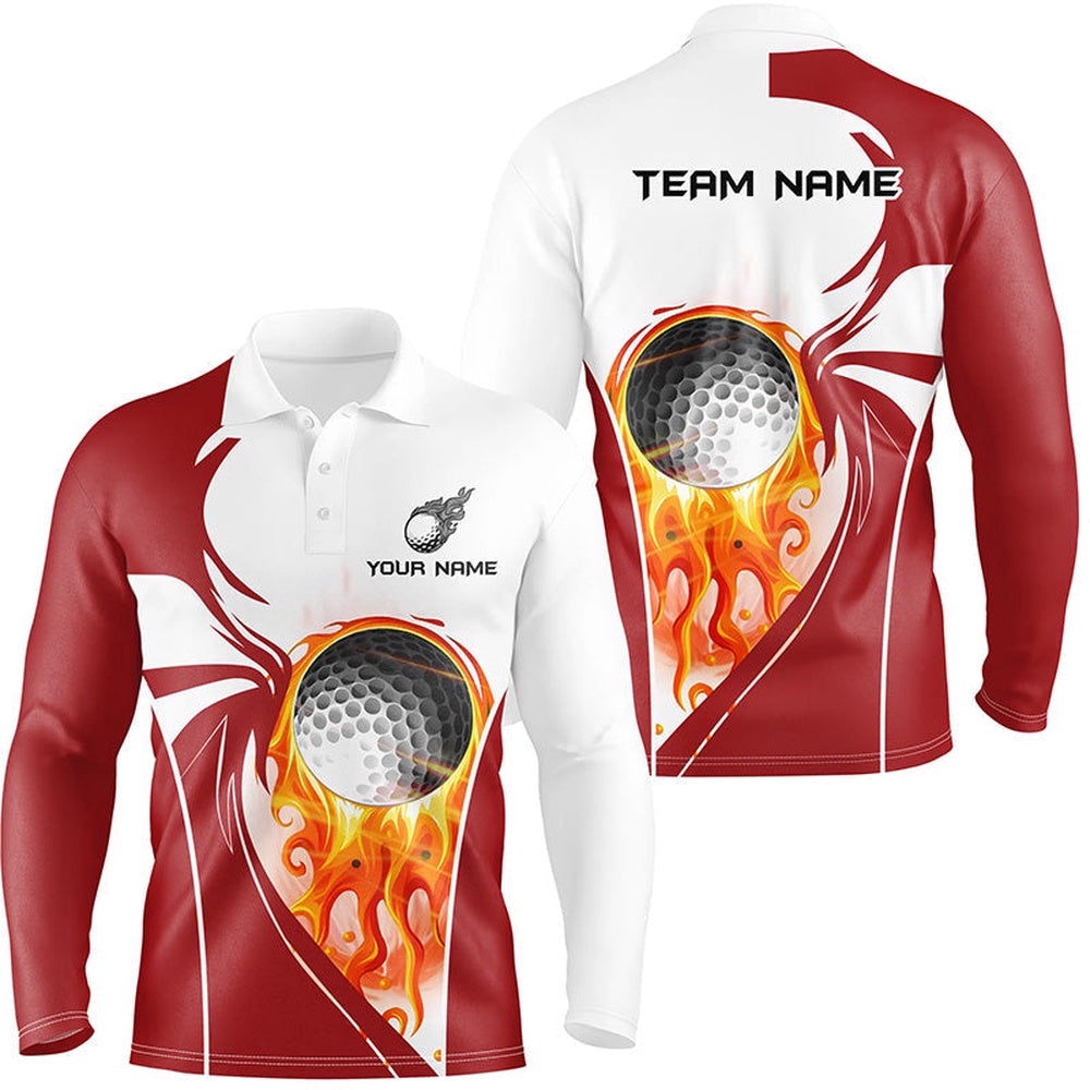 Men Golf Polo Shirt Custom Golf Ball Fire Female Golf Attire For Men, Men’s Golf Tops Red, Golf Polo Shirt, Golf Shirts