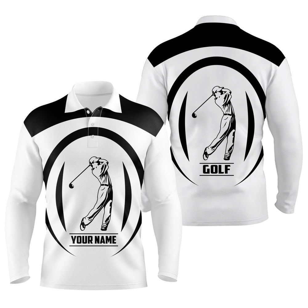 Men Golf Polo Shirts Black And White Golfer Custom Name Best Men’s Golf Wear, Gifts For The Golfer, Golf Polo Shirt, Golf Shirts