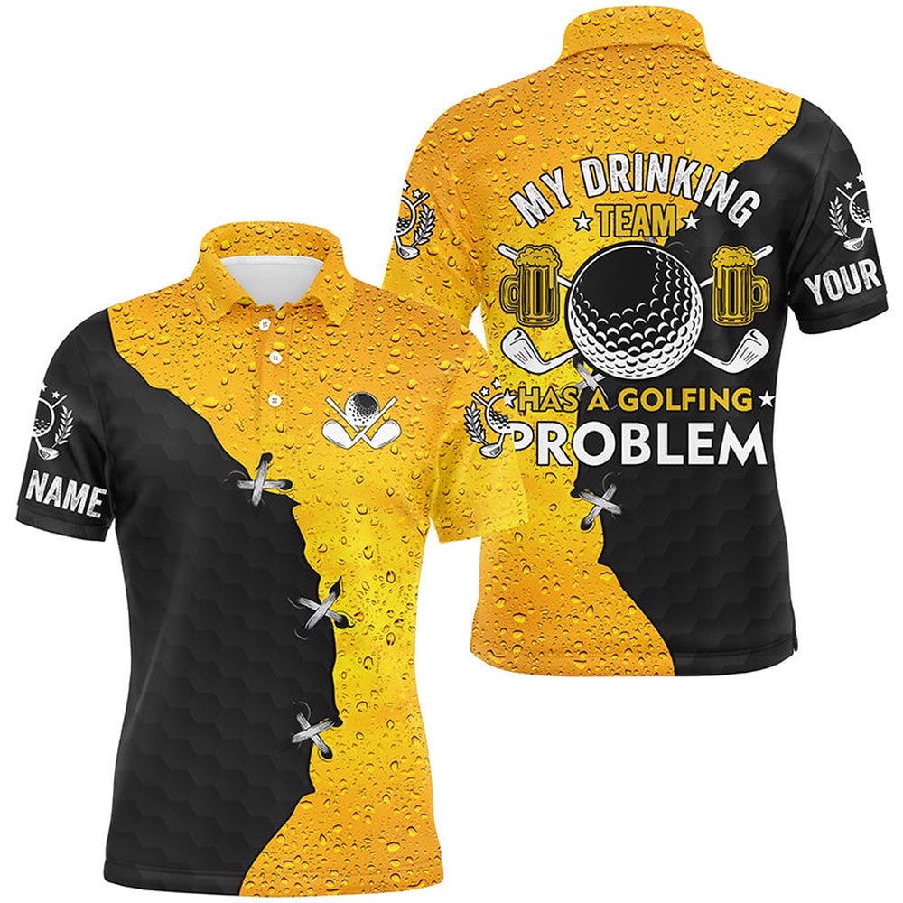 Men Golf Polo Shirts Custom My Drinking Team Has A Golfing Problem, Beer Pattern Black Golf Team Shirt, Golf Polo Shirt, Golf Shirts Men Golf Polo Shirts Custom My Drinking Team Has A Golfing Problem, Beer Pattern Black Golf Team Shirt, Golf Polo Shirt, Golf Shirts