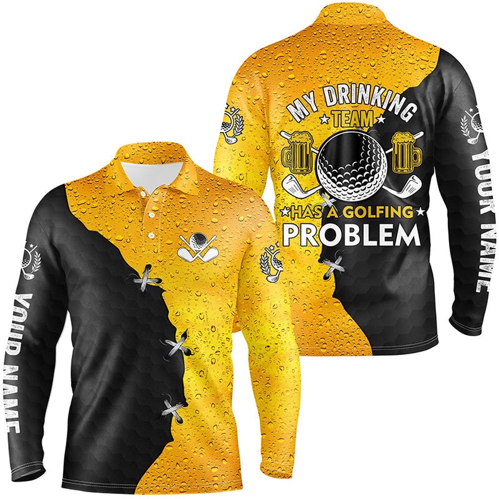 Men Golf Polo Shirts Custom My Drinking Team Has A Golfing Problem, Beer Pattern Black Golf Team Shirt, Golf Polo Shirt, Golf Shirts Men Golf Polo Shirts Custom My Drinking Team Has A Golfing Problem, Beer Pattern Black Golf Team Shirt, Golf Polo Shirt, Golf Shirts