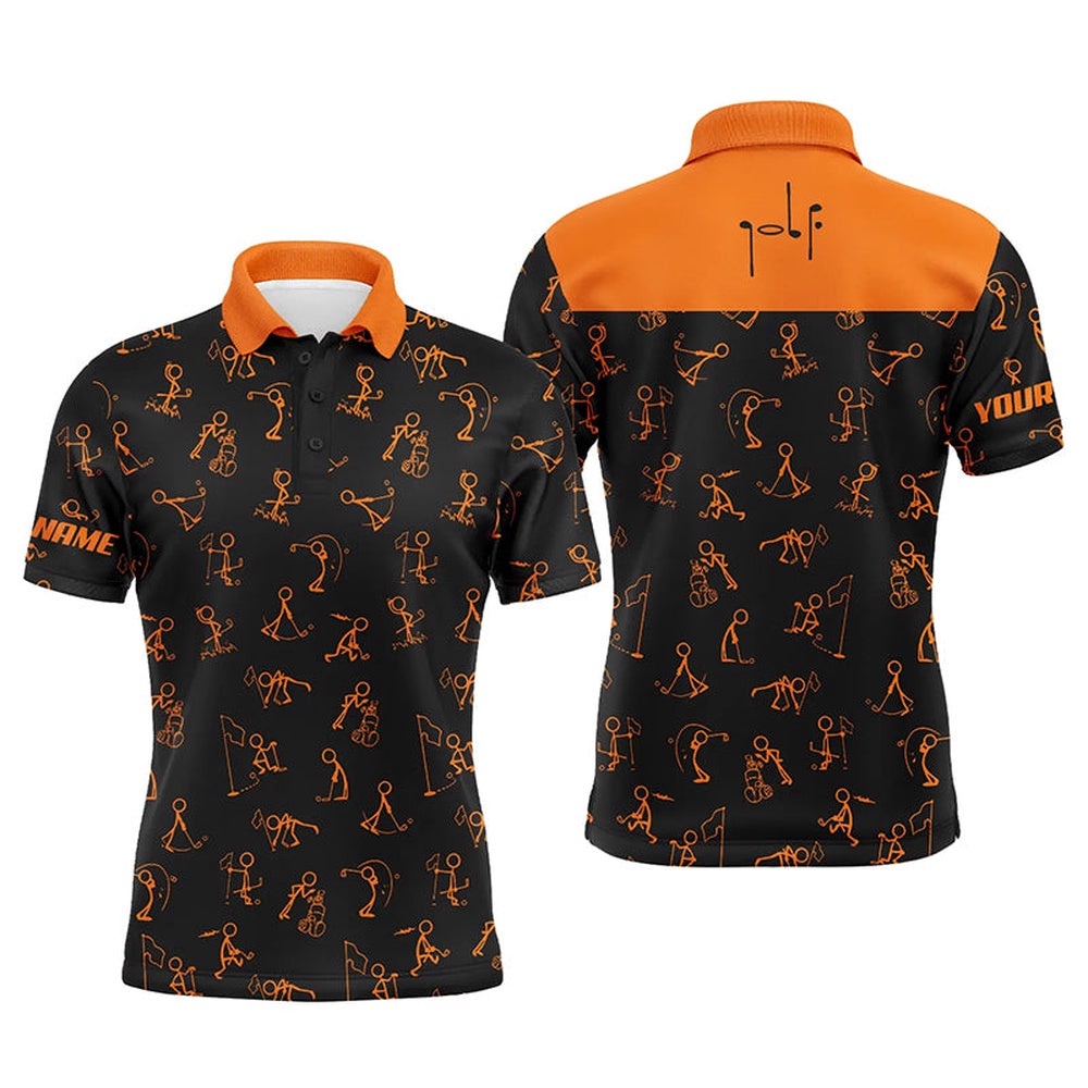 Men Golf Polo Upf Shirts Custom Name Funny Golf Pattern, Black Orange Polo Shirt Golf Outfit Men, Golf Polo Shirt, Golf Shirts Men Golf Polo Upf Shirts Custom Name Funny Golf Pattern, Black Orange Polo Shirt Golf Outfit Men, Golf Polo Shirt, Golf Shirts