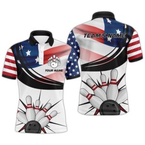 Men Polo Bowling Shirt, American Flag Bowling…