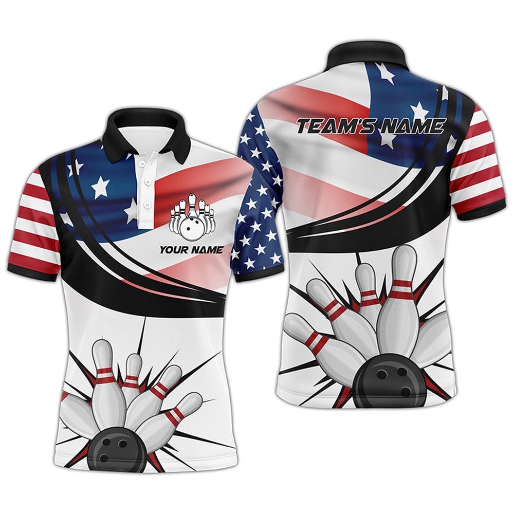 Men Polo Bowling Shirt, American Flag Bowling Short Sleeve Men Bowlers Polo Shirt, Personalized Bowling Team Shirt Men Polo Bowling Shirt, American Flag Bowling Short Sleeve Men Bowlers Polo Shirt, Personalized Bowling Team Shirt
