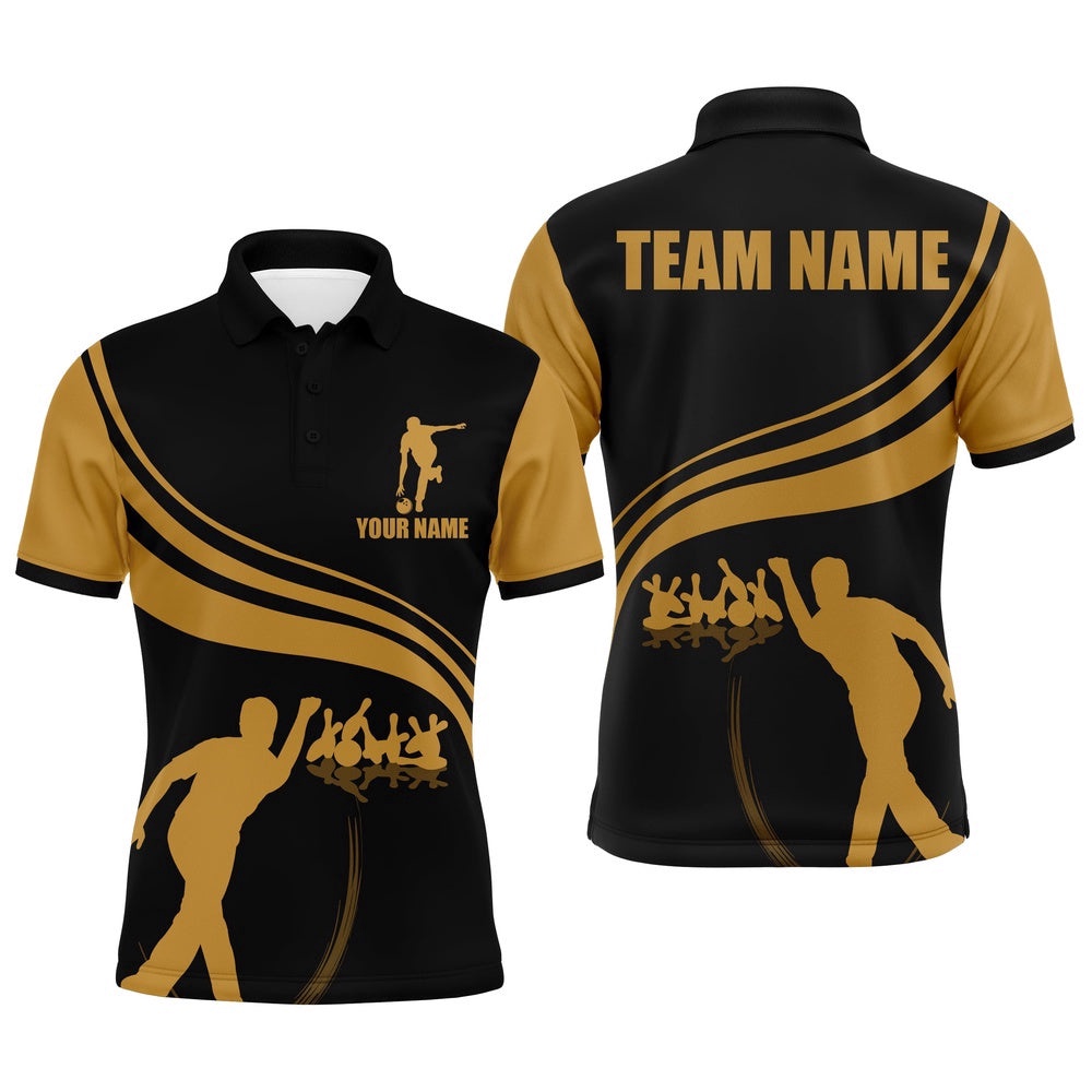 Men Polo Bowling Shirt Black And Gold Men Bowlers Custom Team Short Sleeves Polo Shirt, Personalized Bowling Team Shirt Men Polo Bowling Shirt Black And Gold Men Bowlers Custom Team Short Sleeves Polo Shirt, Personalized Bowling Team Shirt