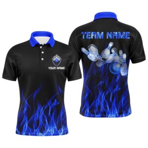 Men Polo Bowling Shirt Blue Flame Bowling…