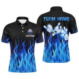 Men Polo Bowling Shirt Blue Flame Bowling…