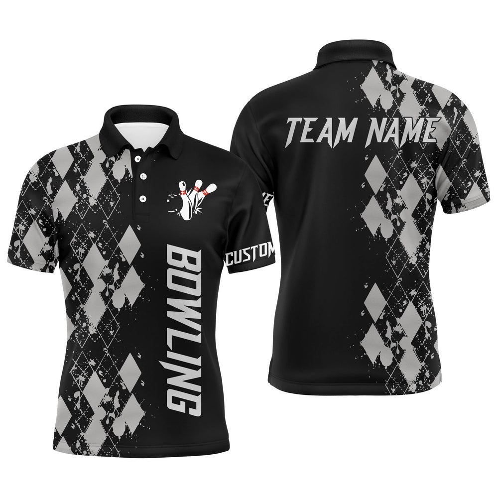 Men Polo Bowling Shirt, Custom Name Argyle Pattern Bowler Team Polo Shirt, Personalized Bowling Team Shirt Men Polo Bowling Shirt, Custom Name Argyle Pattern Bowler Team Polo Shirt, Personalized Bowling Team Shirt