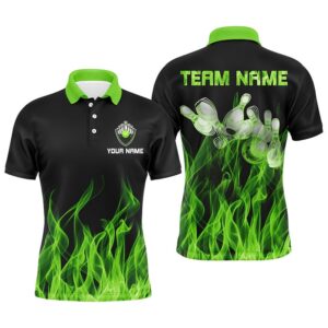 Men Polo Bowling Shirt Green Flame Bowling…