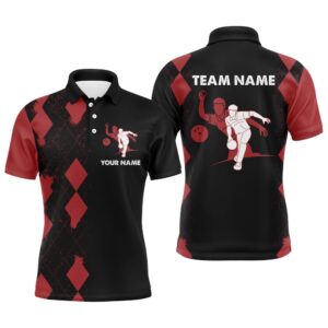 Men Polo Bowling Shirt Name, Red&Black Bowler…