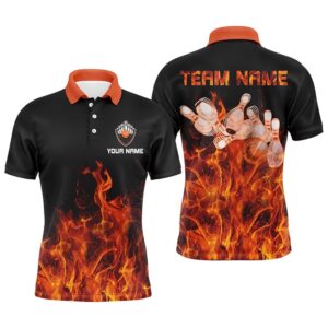 Men Polo Bowling Shirt Orange Flame Bowling…