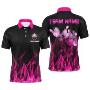 Men Polo Bowling Shirt Pink Flame Bowling…