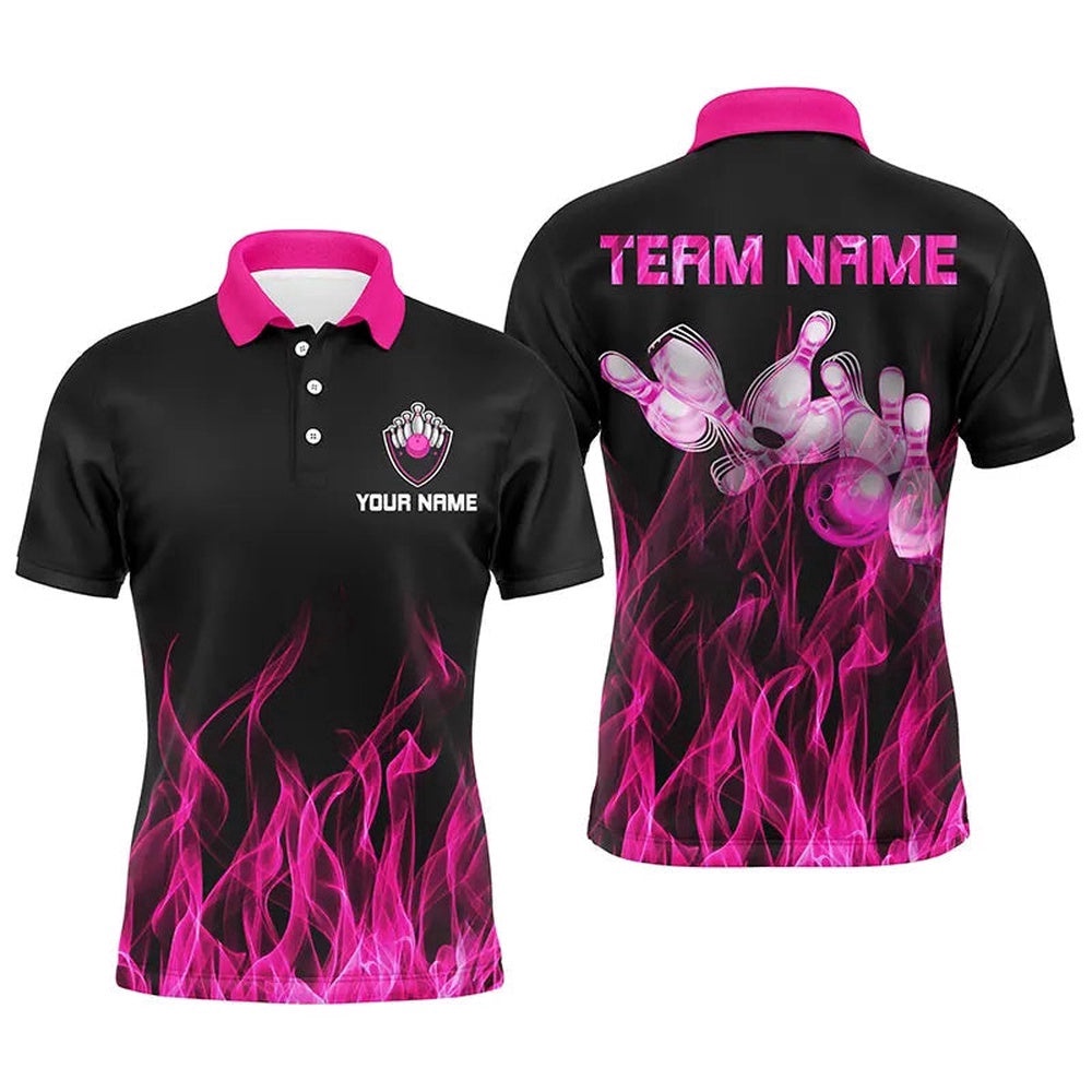 Men Polo Bowling Shirt Pink Flame Bowling Ball & Pins Camo Bowling Polo Shirt For Men Bowler, Personalized Bowling Team Shirt Men Polo Bowling Shirt Pink Flame Bowling Ball & Pins Camo Bowling Polo Shirt For Men Bowler, Personalized Bowling Team Shirt
