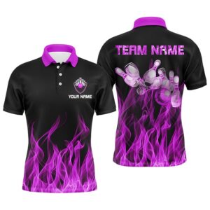 Men Polo Bowling Shirt Purple Flame Bowling…