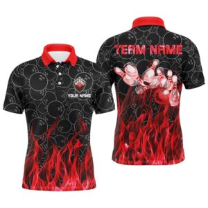 Men Polo Bowling Shirt Red Flame Bowling…