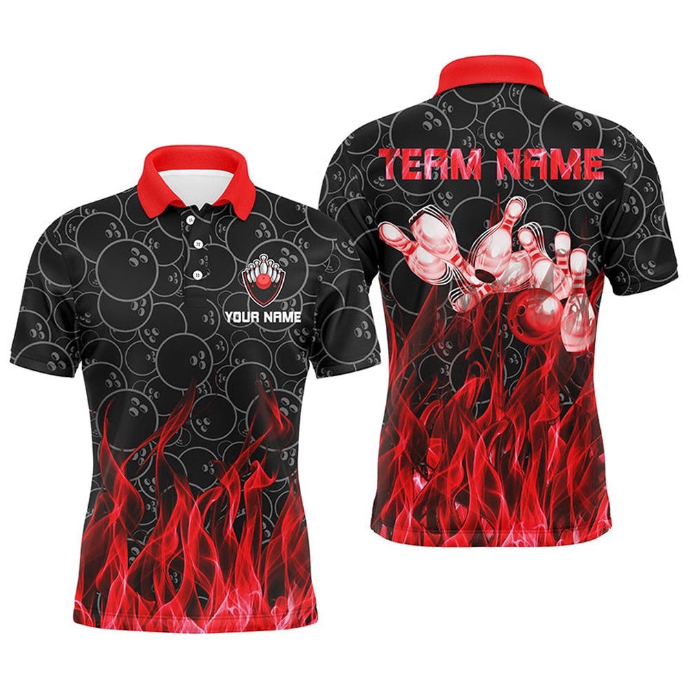 Men Polo Bowling Shirt Red Flame Bowling Ball And Pins Camo Bowling Polo Shirt For Men Bowler, Personalized Bowling Team Shirt Men Polo Bowling Shirt Red Flame Bowling Ball And Pins Camo Bowling Polo Shirt For Men Bowler, Personalized Bowling Team Shirt