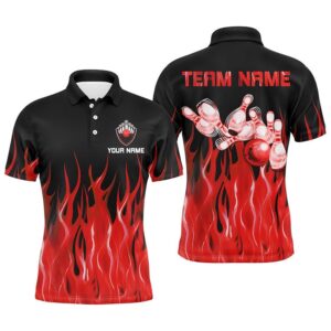 Men Polo Bowling Shirt Red Flame Bowling…
