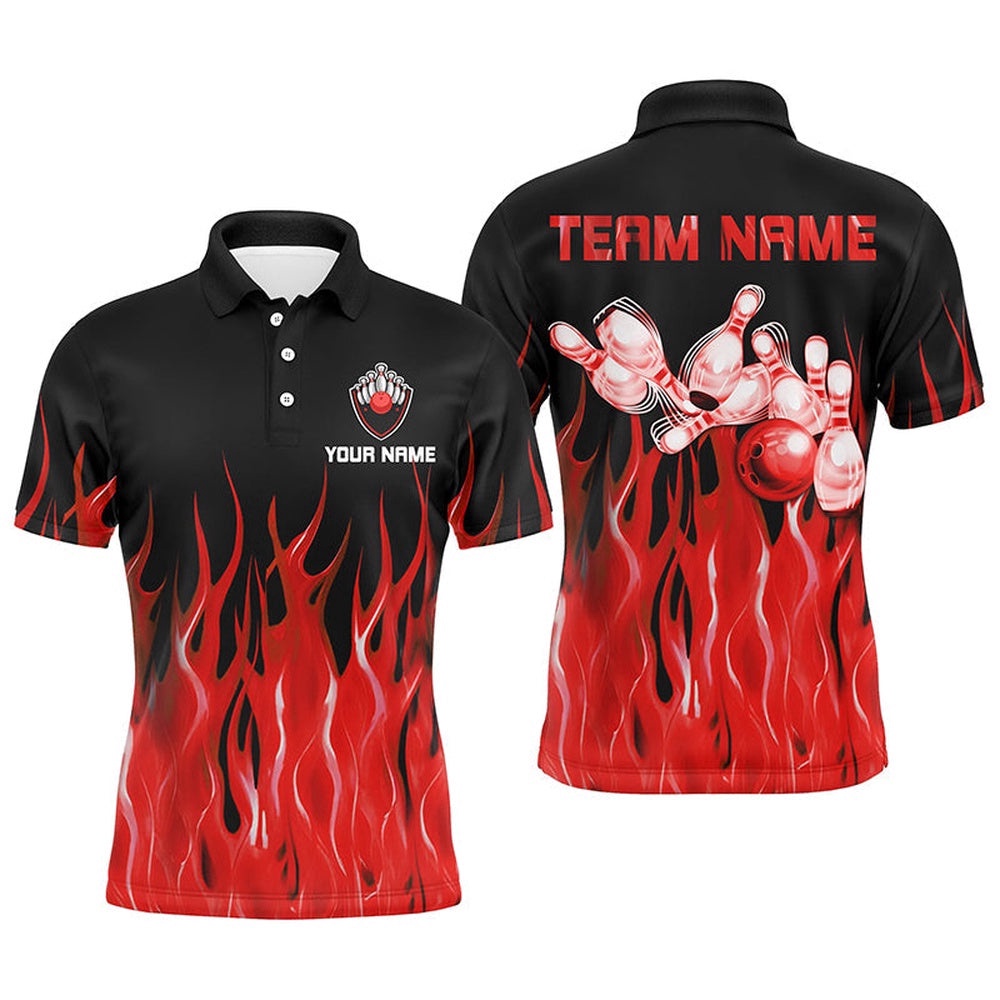 Men Polo Bowling Shirt Red Flame Bowling Ball Pins Bowling Polo Shirt For Men Bowler, Personalized Bowling Team Shirt Men Polo Bowling Shirt Red Flame Bowling Ball Pins Bowling Polo Shirt For Men Bowler, Personalized Bowling Team Shirt