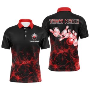 Men Polo Bowling Shirt Red Lightning Bowling…