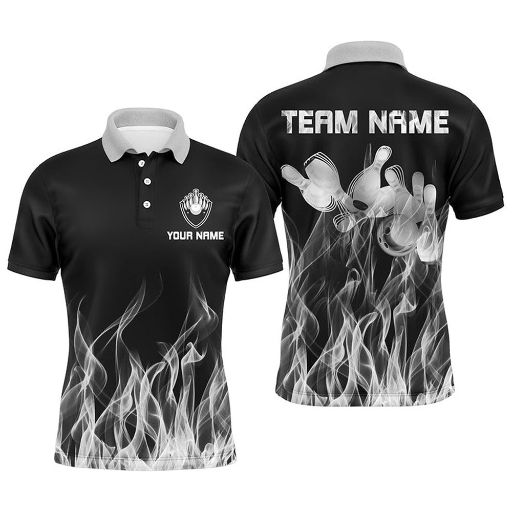 Men Polo Bowling Shirt White Flame Bowling Ball And Pins Bowling Polo Shirt For Men Bowler, Personalized Bowling Team Shirt Men Polo Bowling Shirt White Flame Bowling Ball And Pins Bowling Polo Shirt For Men Bowler, Personalized Bowling Team Shirt