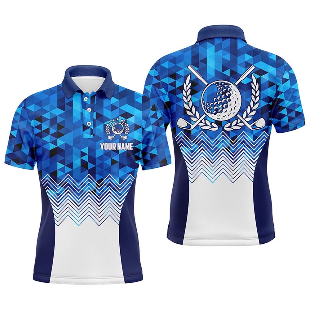 Men’s Blue Geometric Golf Polo Shirts Custom Triangle Pattern Golf Shirts For Men, Cool Golf Gifts, Golf Polo Shirt, Golf Shirts Men’s Blue Geometric Golf Polo Shirts Custom Triangle Pattern Golf Shirts For Men, Cool Golf Gifts, Golf Polo Shirt, Golf Shirts