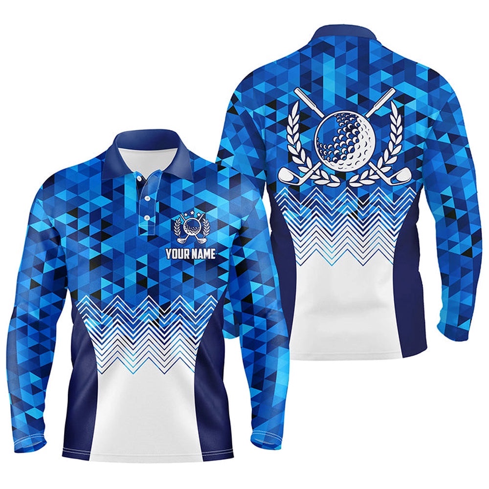Men’s Blue Geometric Golf Polo Shirts Custom Triangle Pattern Golf Shirts For Men, Cool Golf Gifts, Golf Polo Shirt, Golf Shirts Men’s Blue Geometric Golf Polo Shirts Custom Triangle Pattern Golf Shirts For Men, Cool Golf Gifts, Golf Polo Shirt, Golf Shirts
