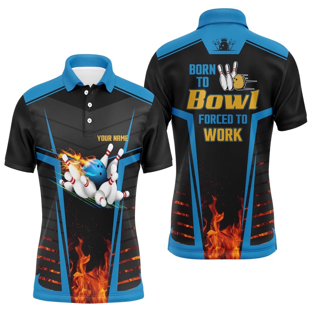 Men’s Bowling Polo Shirts Custom Name Born To Bowl Forced To Work, Flame Bowlers Polo Shirt Blue, Personalized Bowling Team Shirt Men’s Bowling Polo Shirts Custom Name Born To Bowl Forced To Work, Flame Bowlers Polo Shirt Blue, Personalized Bowling Team Shirt