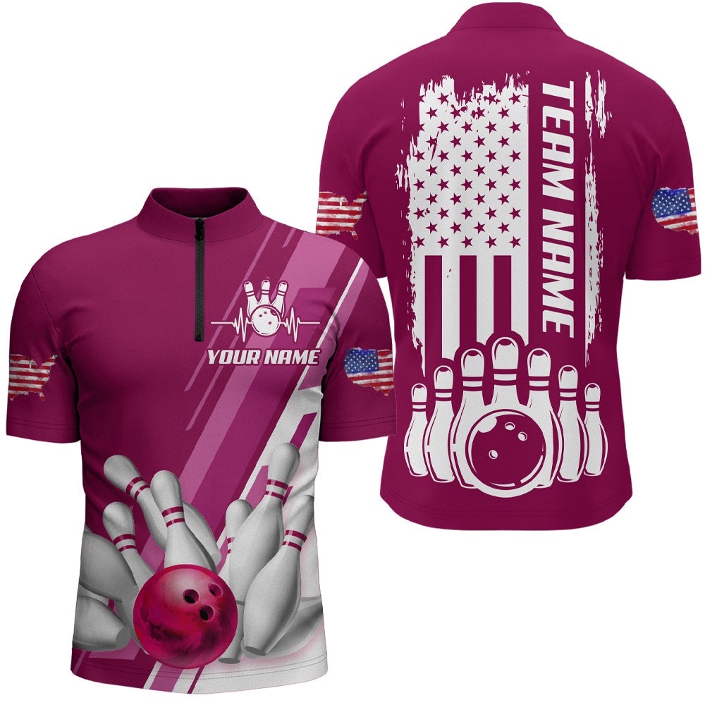 Men’s Bowling Shirt Pink Bowling Unisex With Name Zip Bowling Shirt Patriotic Bowling Shirt, Custom Bowling Team Jersey Shirt Men’s Bowling Shirt Pink Bowling Unisex With Name Zip Bowling Shirt Patriotic Bowling Shirt, Custom Bowling Team Jersey Shirt