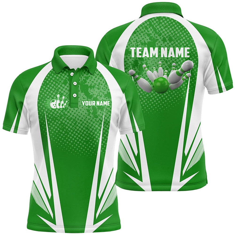 Men’s Bowling Short Sleeve Polo Custom Bowling Ball And Pins Green And White Team Men Bowlers Polo Shirt, Personalized Bowling Team Shirt Men’s Bowling Short Sleeve Polo Custom Bowling Ball And Pins Green And White Team Men Bowlers Polo Shirt, Personalized Bowling Team Shirt