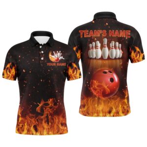 Men’s Bowling Team Shirt Flame Bowling Polo…
