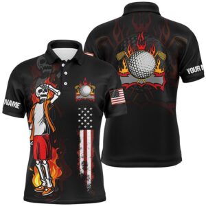 Men’s Fire Skull Golf Polo Shirt, American…