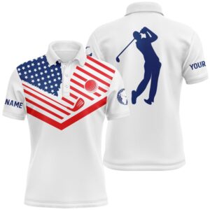 Men’s Golf Polo Shirt American Flag Th…