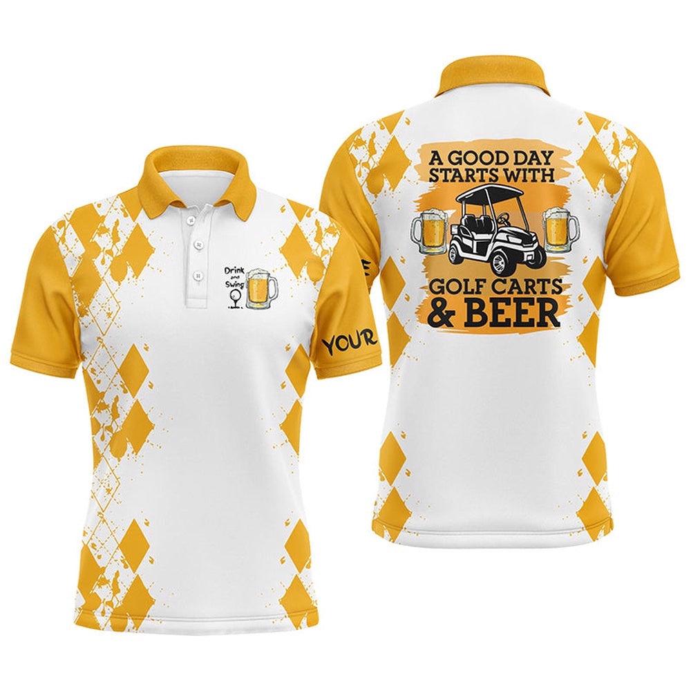 Men’s Golf Polo Shirt Custom Name A Good Day Starts With Golf Carts And Beer, Funny Golf Beer Shirts, Golf Polo Shirt, Golf Shirts Men’s Golf Polo Shirt Custom Name A Good Day Starts With Golf Carts And Beer, Funny Golf Beer Shirts, Golf Polo Shirt, Golf Shirts